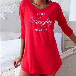 Victoria's Secret Sassy Nightshirt - "I Do Naughty Nicely" - Red/White - S